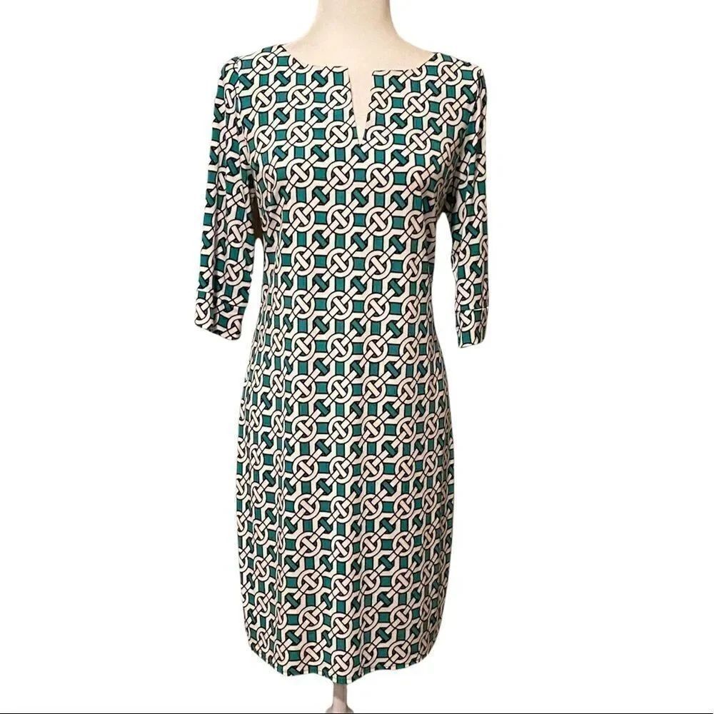 Laundry By Design  Abstract Green & White Shift Dress Size 8